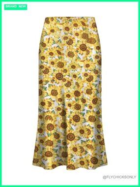 Women Midi Satin A-Line Skirt Floral Leopard Ruffled Plus Size
